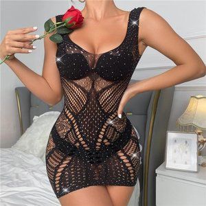 Intimates & Sleepwear | Women Rhinestone Fishnet Bodysuit Sparkly Mesh Sexy Lingerie Sparkle
